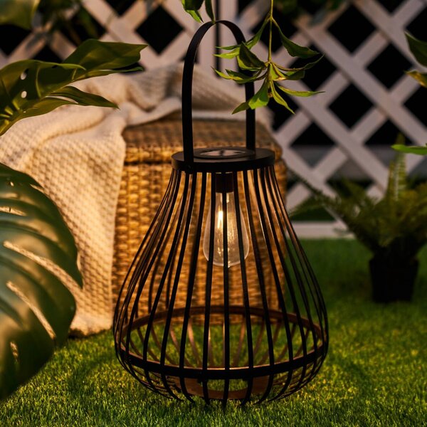 Pauleen Lampada da tavolo a LED e solare SUNSHINE SPARK nera 34 cm IP44, Nero, bambù, Giovanile