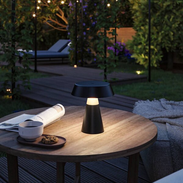 Paulmann Lampada LED da tavolo a batteria Lirox, nero/beige, 20 cm, IP44 dimmerabile, Nero, Soggiorno / Sala da pranzo, Metallo, Moderno