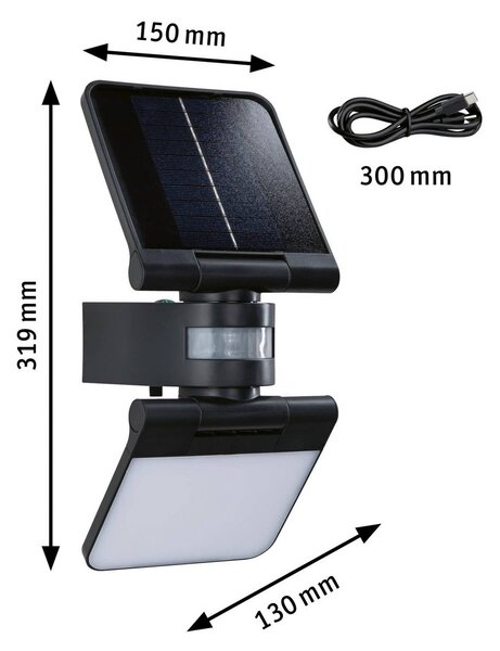 Paulmann Lampada da esterno a energia solare Lesla, antracite, con sensore, IP65 Lesla, Nero, Plastica, Moderno, Applique da esterni