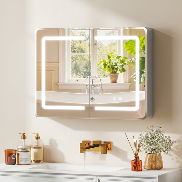 HOMCOM Armadietto Specchio per Bagno con Illuminazione LED, Armadietto Bagno con Antiappannamento, Dimmerabile in 3 Livelli, 80x13,5x60 cm, Argento | Aosom Italy
