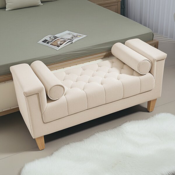 HOMCOM Panca Imbottita, Design Vintage, 2 Cuscini, Rivestimento in Chenille, 115x44x58 cm, Beige | Aosom Italy
