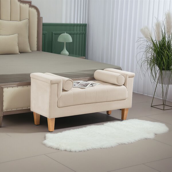 HOMCOM Panca Imbottita, Design Vintage, 2 Cuscini, Rivestimento in Chenille, 115x44x58 cm, Beige | Aosom Italy