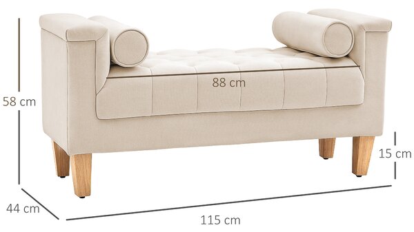 HOMCOM Panca Imbottita, Design Vintage, 2 Cuscini, Rivestimento in Chenille, 115x44x58 cm, Beige | Aosom Italy