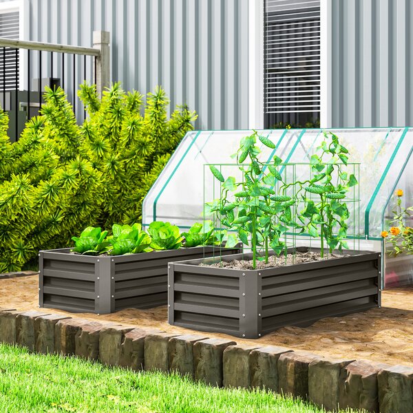 Outsunny Set di 2 Grandi Fioriere Esterne in Acciaio Zincato Orti Urbani per Terrazza Giardino 110x50x30 cm Grigio | Aosom Italy