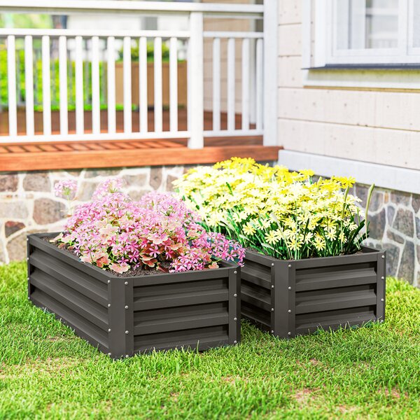 Outsunny Set di 2 Grandi Fioriere Esterne in Acciaio Zincato Orti Urbani per Terrazza Giardino 110x50x30 cm Grigio | Aosom Italy