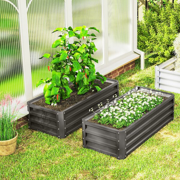Outsunny Set di 2 Grandi Fioriere Esterne in Acciaio Zincato Orti Urbani per Terrazza Giardino 110x50x30 cm Grigio | Aosom Italy