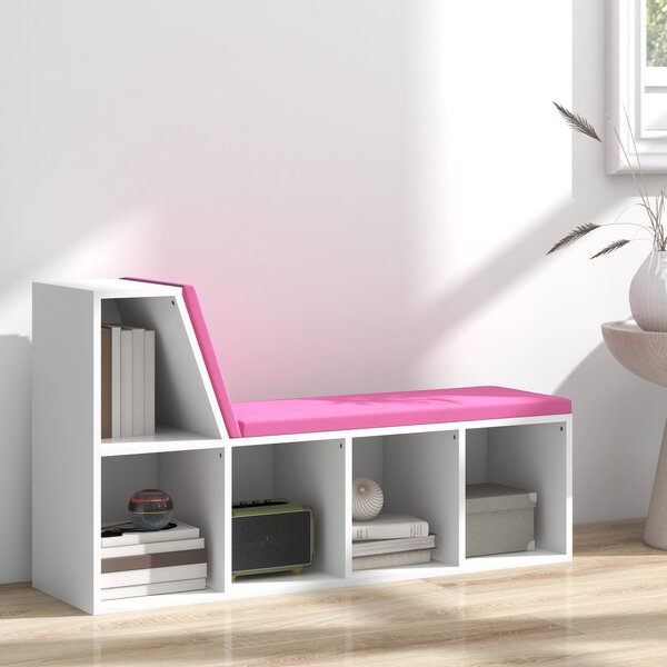 HOMCOM Libreria con Seduta Imbottita e 5 Scomparti, 108x30x60 cm, Bianco e Rosa | Aosom Italy