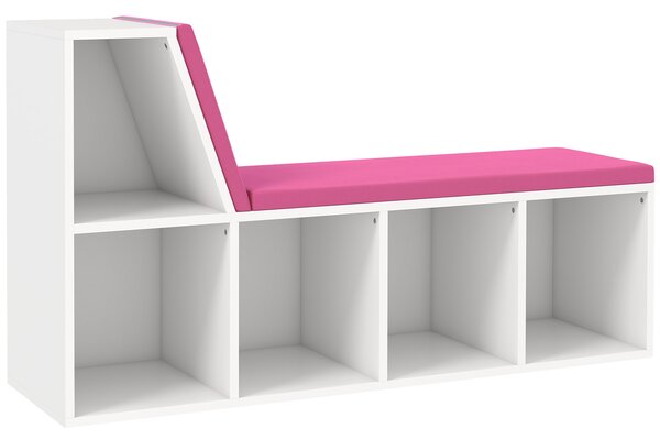 HOMCOM Libreria con Seduta Imbottita e 5 Scomparti, 108x30x60 cm, Bianco e Rosa | Aosom Italy