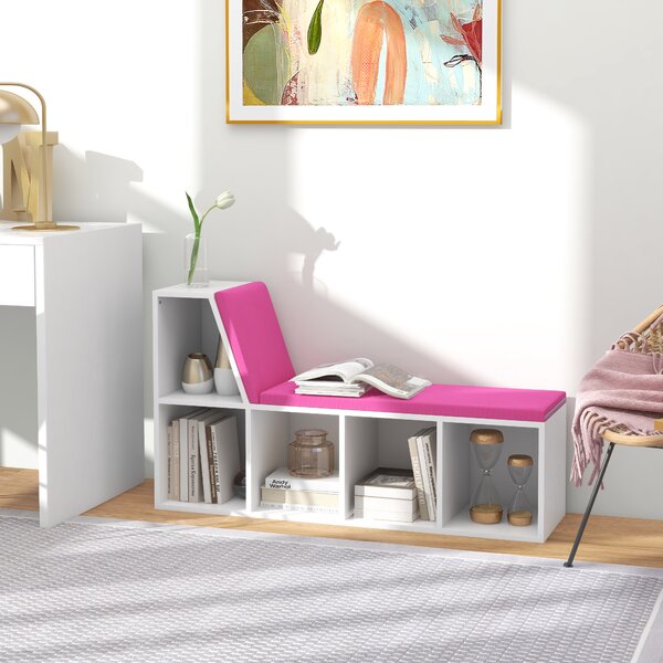 HOMCOM Libreria con Seduta Imbottita e 5 Scomparti, 108x30x60 cm, Bianco e Rosa | Aosom Italy
