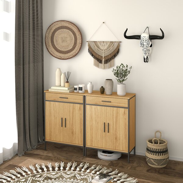 HOMCOM Mobile Bagno con Ripiani a 2 Livelli e Grande Cassetto, Stile Industriale, 60x30x80 cm, Rovere | Aosom Italy