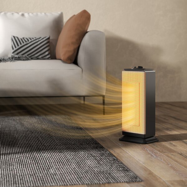 HOMCOM Termoventilatore Ceramico Elettrico 2000W con Oscillazione, Termostato Regolabile e 3 Modalità, 18x15x40,5 cm, Nero | Aosom Italy