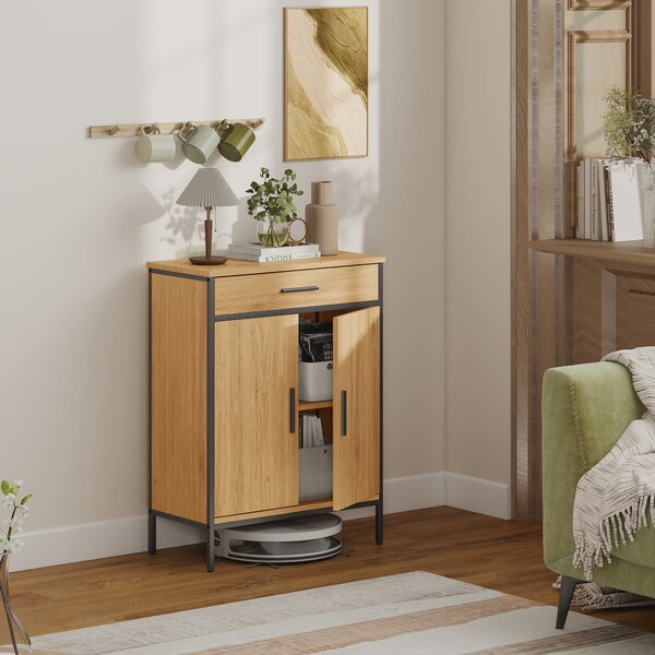 HOMCOM Mobile Bagno con Ripiani a 2 Livelli e Grande Cassetto, Stile Industriale, 60x30x80 cm, Rovere | Aosom Italy