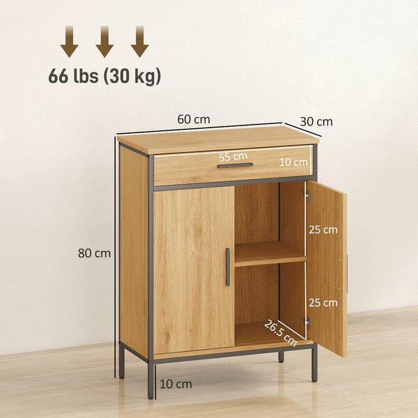 HOMCOM Mobile Bagno con Ripiani a 2 Livelli e Grande Cassetto, Stile Industriale, 60x30x80 cm, Rovere | Aosom Italy