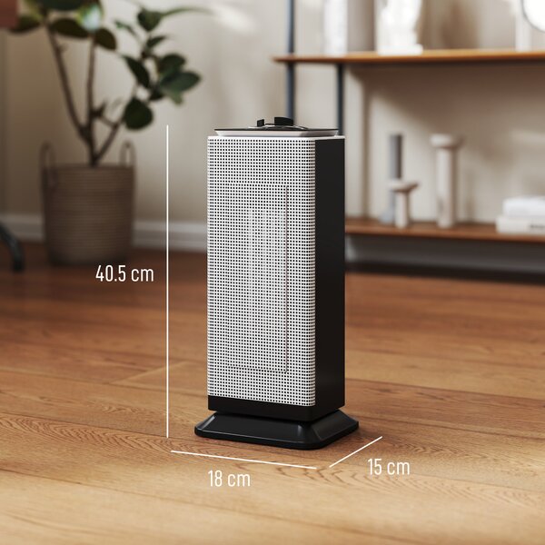 HOMCOM Termoventilatore Ceramico Elettrico 2000W con Oscillazione, Termostato Regolabile e 3 Modalità, 18x15x40,5 cm, Nero | Aosom Italy