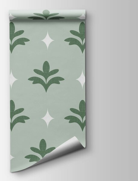 Carta da parati Elegante motivo botanico dai toni tenui, Carta da parati Foglie, Carta da parati popolare, t00656 - Tapeko.it