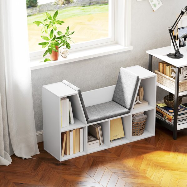 HOMCOM Libreria con Seduta Imbottita e 6 Scomparti, 105x30x63 cm, Bianco | Aosom Italy