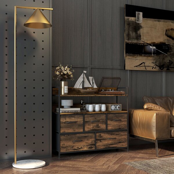 HOMCOM Cassettiera con 5 Cassetti Rimovibili e Ripiani, Design Effetto Legno Industriale e Rustico, 98x29x85 cm, Marrone | Aosom Italy