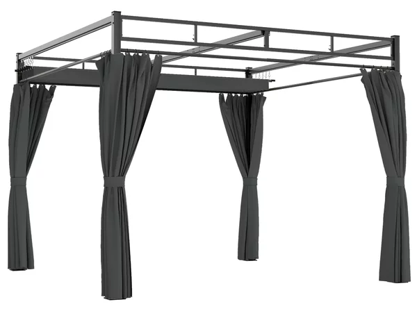 Pergola Gazebo 3x3 m con Tetto Scorrevole UV30+ e 4 Pareti Laterali Grigio Scuro