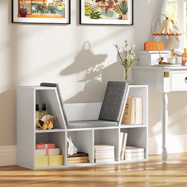 HOMCOM Libreria con Seduta Imbottita e 6 Scomparti, 105x30x63 cm, Bianco | Aosom Italy