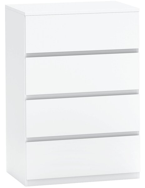 HOMCOM Cassettiera con 4 Cassetti e Cinture Anti-Ribaltamento, in Legno, 55x33x80 cm, Bianco | Aosom Italy