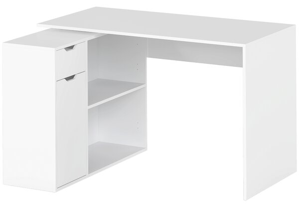 HOMCOM Scrivania Flessibile, Armadietto a 2 Livelli con Cassetto e Ripiani Aperti, in Legno, Bianco | Aosom Italy
