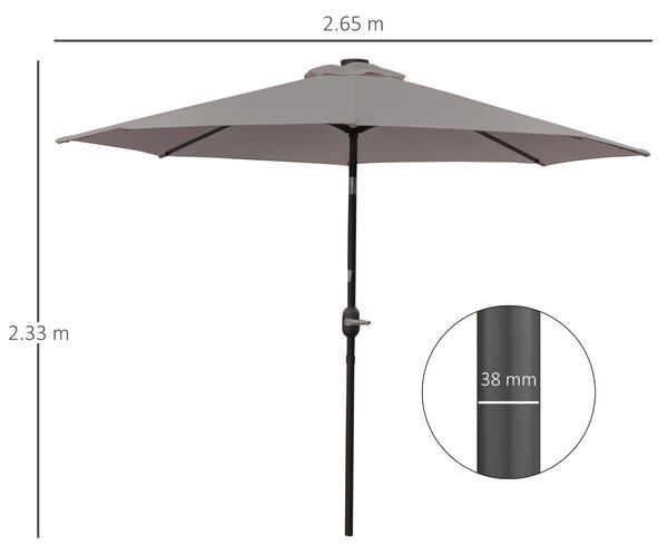 Outsunny Ombrellone da Giardino Inclinabile Ø265 cm con 32 Luci LED Solari e Manovella, Ombrellone da Esterno a 8 Stecche, in Acciaio, Poliestere, per Patio Cortile Balcone Terrazza, Grigio | Aosom Italy