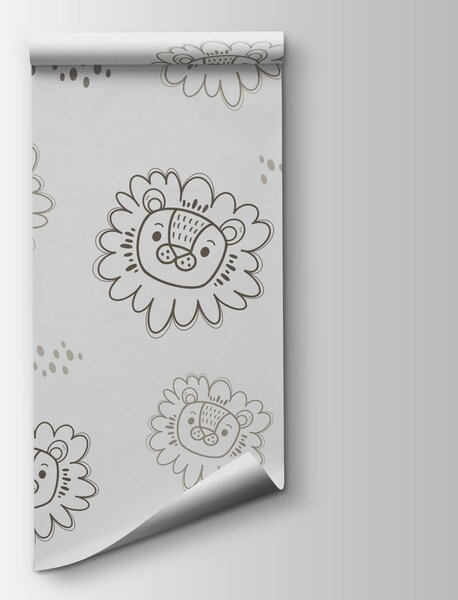 Carta da parati Motivo di leoni disegnati su sfondo bianco, Carta da parati animali, Carta da parati popolare, t00664 - Tapeko.it