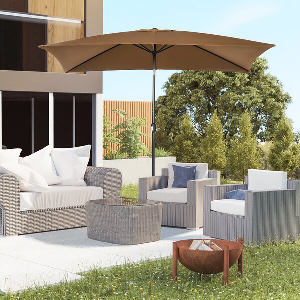 Ombrellone da Giardino 200x300 cm Rettangolare con Manovella e Angolazione Regolabile in Poliestere Caffè