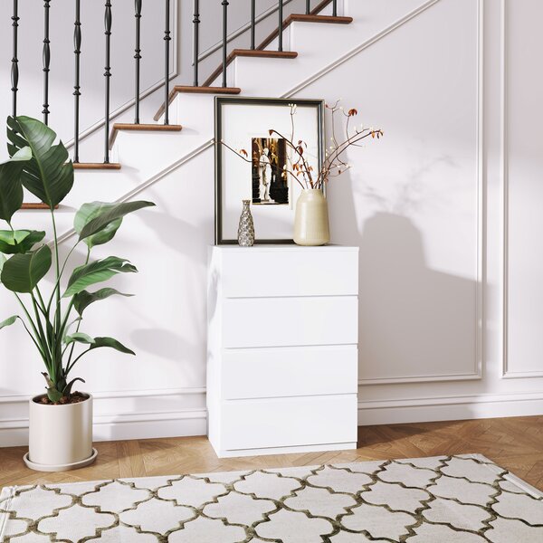 HOMCOM Cassettiera con 4 Cassetti e Cinture Anti-Ribaltamento, in Legno, 55x33x80 cm, Bianco | Aosom Italy