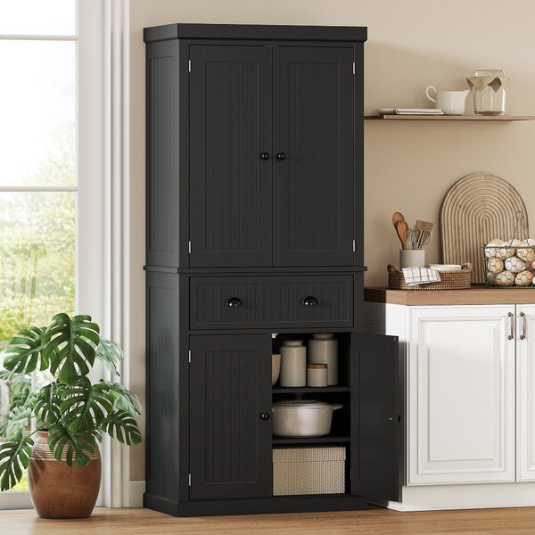 HOMCOM Credenza da Cucina con 4 Porte, Cassetto e Ripiani Regolabili, 76,2x40,2x183 cm, Nero | Aosom Italy