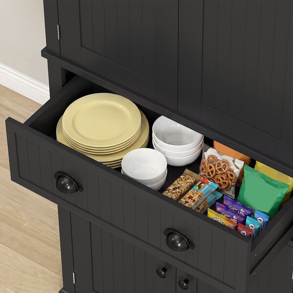 HOMCOM Credenza da Cucina con 4 Porte, Cassetto e Ripiani Regolabili, 76,2x40,2x183 cm, Nero | Aosom Italy