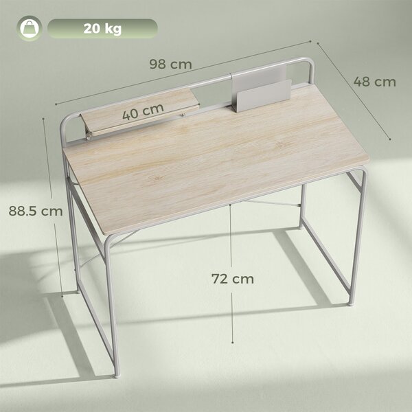 HOMCOM Scrivania Moderna con Ripiano e Struttura in Metallo, Facile da Assemblare, 98x48x88,5 cm, Rovere | Aosom Italy