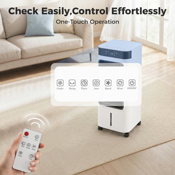 HOMCOM Climatizzatore Evaporativo 3 in 1 con Serbatoio da 7L, Oscillazione 48°, 3 Velocità, 3 Modalità, Timer 24h, Bianco | Aosom Italy