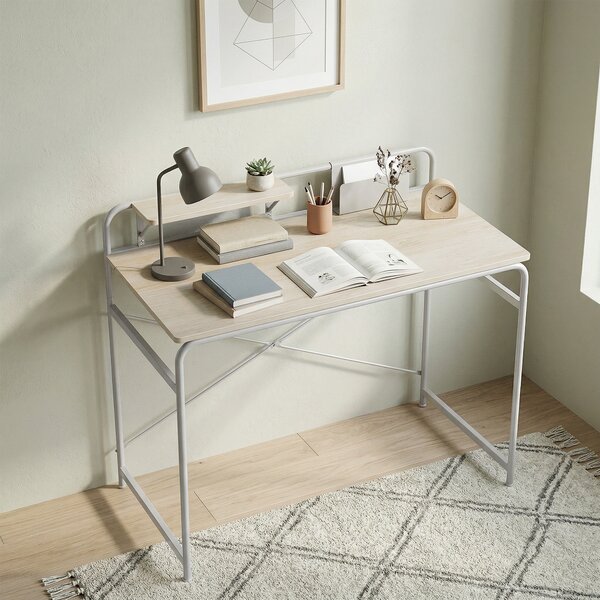 HOMCOM Scrivania Moderna con Ripiano e Struttura in Metallo, Facile da Assemblare, 98x48x88,5 cm, Rovere | Aosom Italy