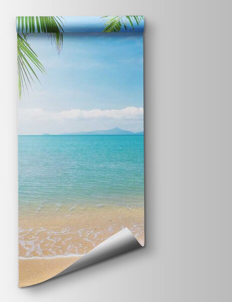 Carta da parati Spiaggia con palme e acqua blu, Carta da parati Mare, Carta da parati popolare, u56790 - Tapeko.it