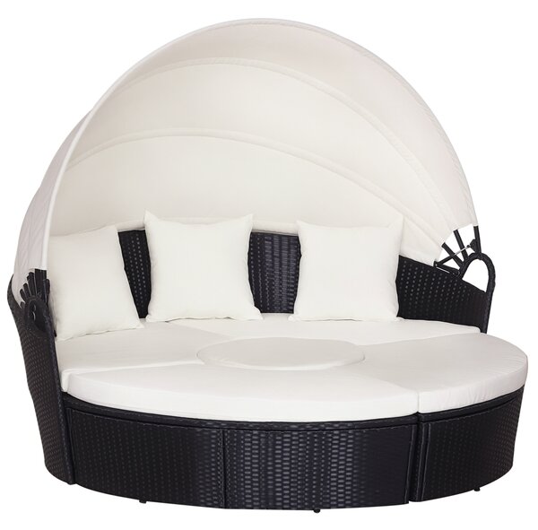 Outsunny Set 4 Pzi Divano Circolare da Giardino, Mobili Componibili Rattan Nero, Tettuccio e Cuscini Beige 180x175x147cm|Aosom