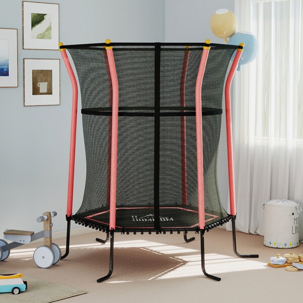 HOMCOM Tappeto Elastico per Bambini con Ingresso a Cerniera e Pali Imbottiti, Ø163.5x190 cm, Rosso