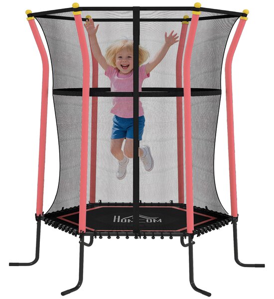 HOMCOM Tappeto Elastico per Bambini con Ingresso a Cerniera e Pali Imbottiti, Ø163.5x190 cm, Rosso