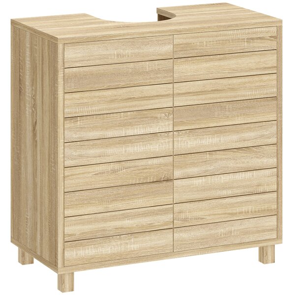 HOMCOM Mobile Sottolavabo a Forma di U con Ripiano Regolabile, Ante a Doghe e Piedini in Feltro, 60x30x60 cm, Legno Naturale | Aosom Italy