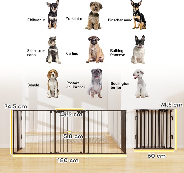 PawHut Cancelletto per Cani Pieghevole in Metallo, 300x3x74.5cm, Nero|Aosom