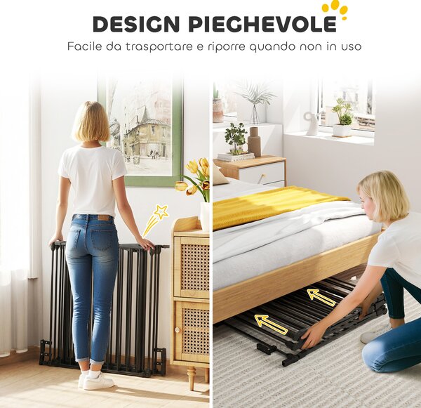PawHut Cancelletto per Cani Pieghevole in Metallo, 300x3x74.5cm, Nero|Aosom