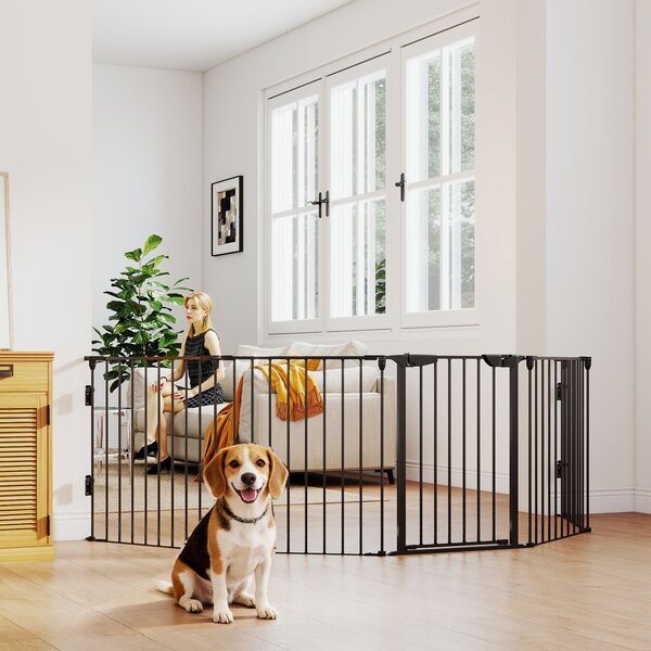 PawHut Cancelletto per Cani Pieghevole in Metallo, 300x3x74.5cm, Nero|Aosom