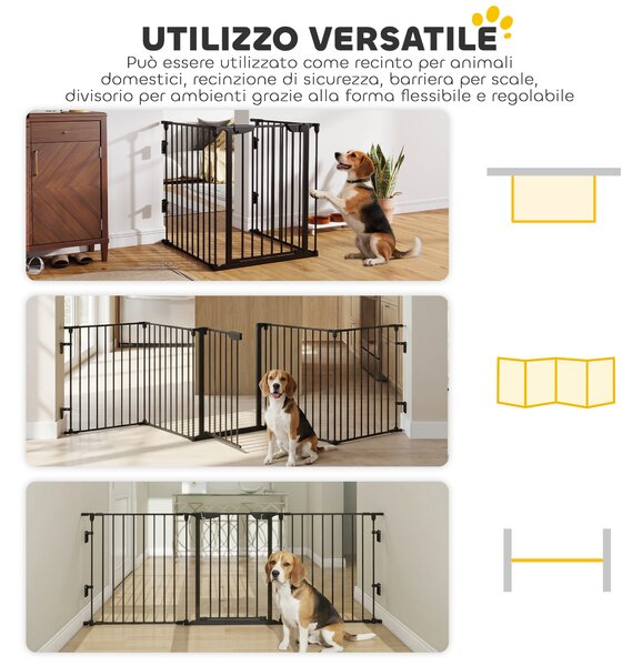 PawHut Cancelletto per Cani Pieghevole in Metallo, 300x3x74.5cm, Nero|Aosom