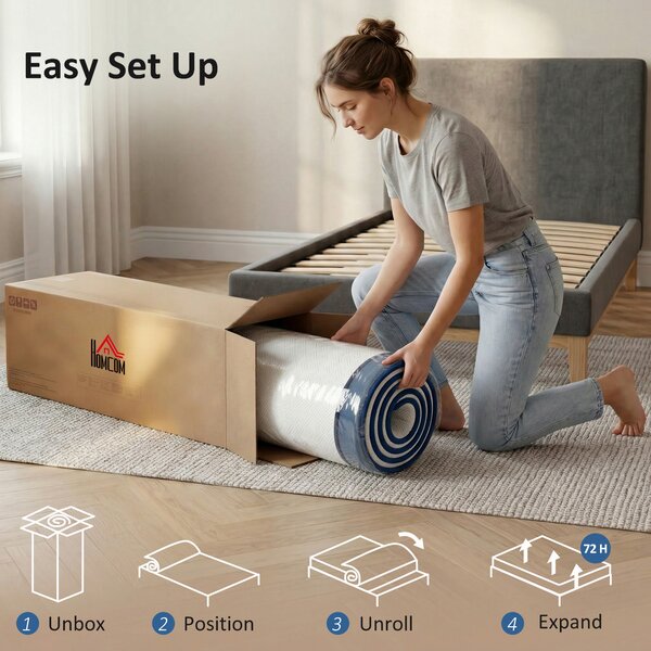 HOMCOM Materasso per 1 Persone con Imbottitura in Memory Foam al Tè Verde e Fodera Sfoderabile Lavabile, Durezza Media, 90x190 cm | Aosom Italy
