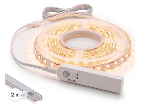 Kit 1x striscia LED FLEX con sensore, 3,6 W (alimentazione 4xAA), 2 m + 2x profili da incasso da 1 m