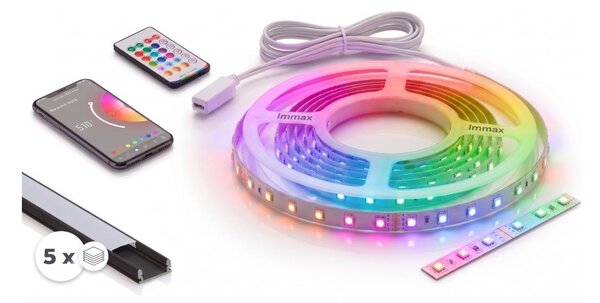 KIT 1x striscia LED RGBW NEO LITE LED/24W/230V 5 m IP65 Wi-Fi + 5x profili da 1 m + telecomando