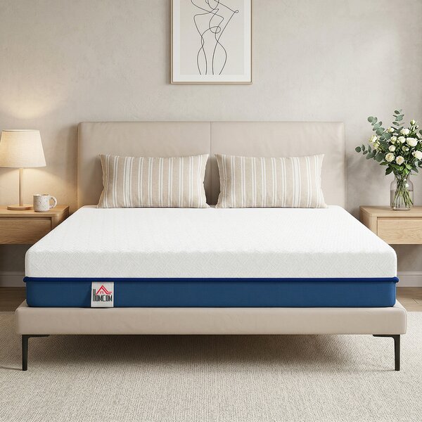 HOMCOM Materasso per 2 Persone con Imbottitura in Memory Foam al Tè Verde e Fodera Sfoderabile Lavabile, Durezza Media, 190x135 cm | Aosom Italy