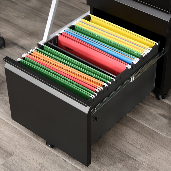 HOMCOM Mobiletto per ufficio con ruote, 3 cassetti bloccabili, 39 x 48 x 60 cm nero