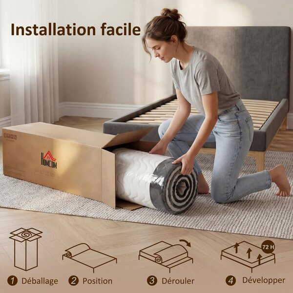 HOMCOM Materasso 2 Posti con Imbottitura in Memory Foam e Schiuma a Onde, Telai per Letti Standard, Regolabili e Divani Letto, 90x190 cm | Aosom Italy