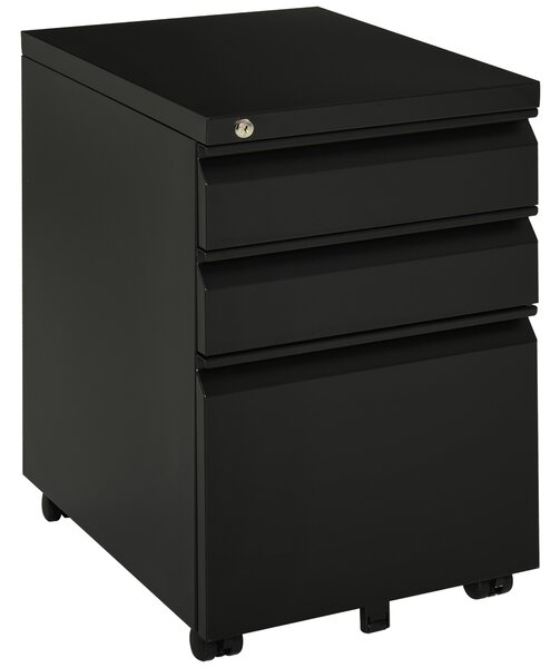 HOMCOM Mobiletto per ufficio con ruote, 3 cassetti bloccabili, 39 x 48 x 60 cm nero